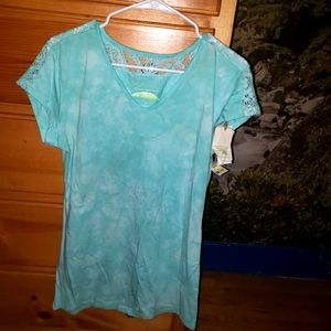 BRAND NEW EARTH YOGA SUSTAINABLE Light Blue Lace Women's Top
